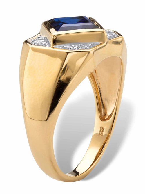 18k Yellow Gold-plated Sterling Silver Created Blue Sapphire Ring P6053