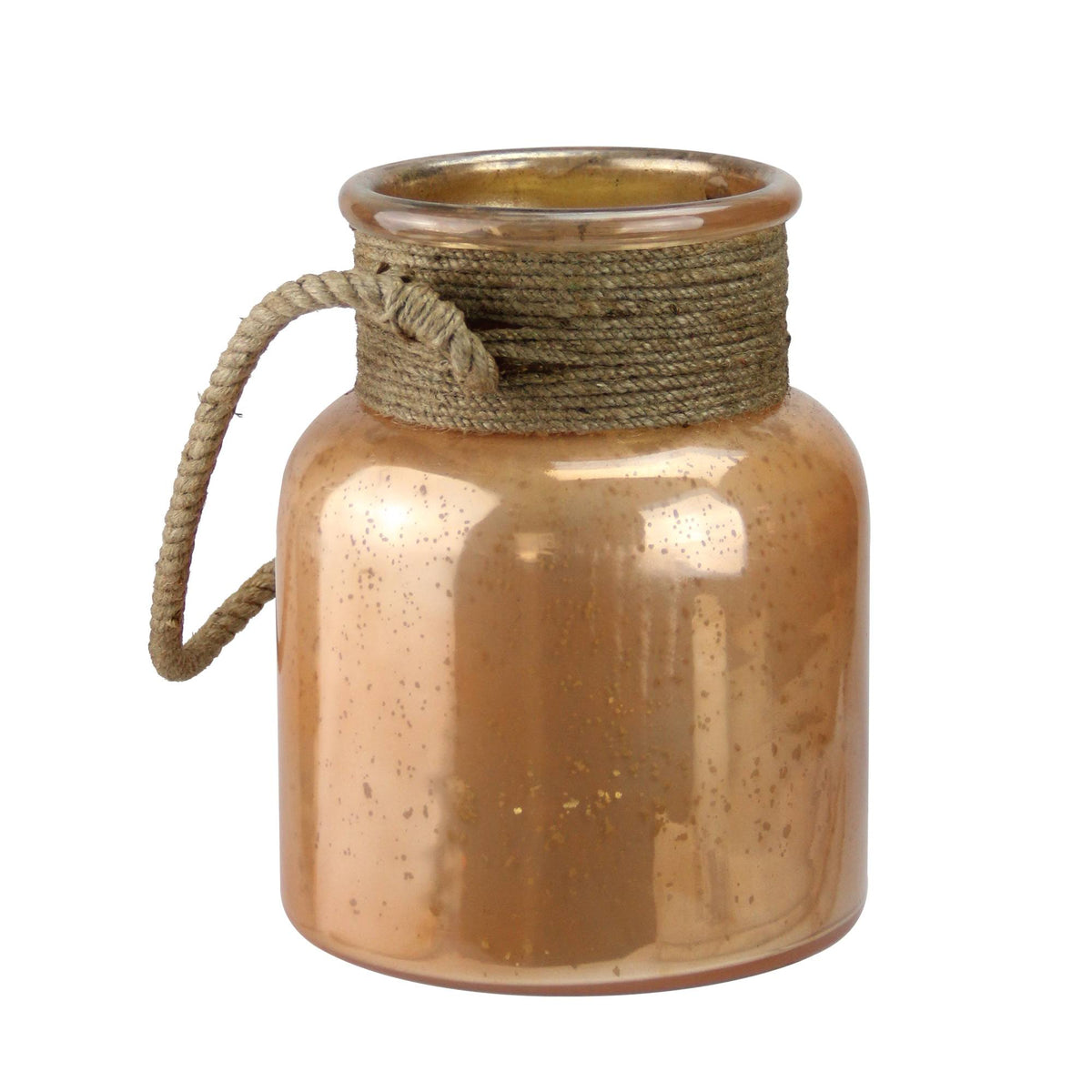 Copper Colored Glass Hurricane with Rope Handle A7413