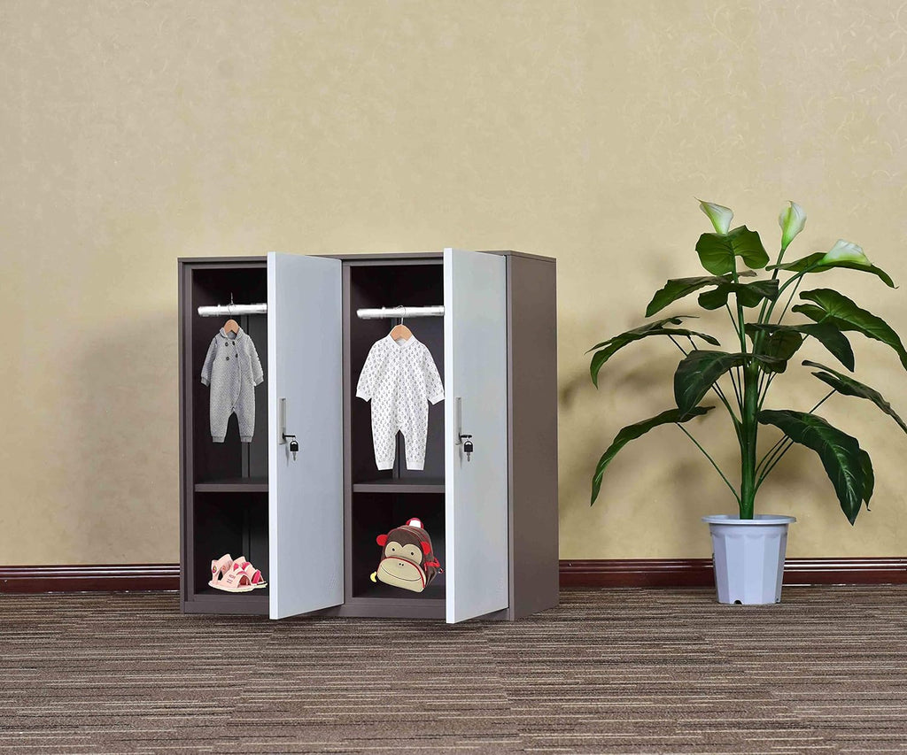 White Metal Storage Cabinet with Doors and Lock B683023