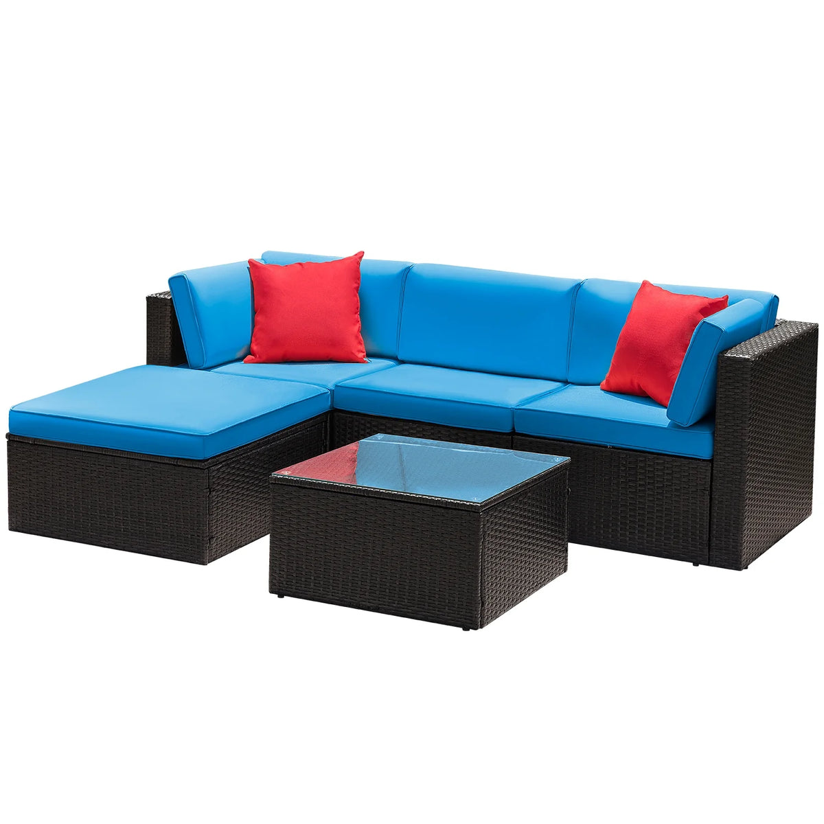 5 Pieces PE Rattan Wicker Patio Sectional Set with Table O71780