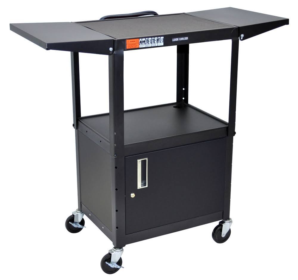 Adjustable Height Steel AV Cart with Cabinet and Drop Leaf O823118