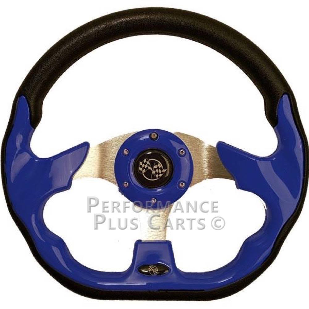 Blue Golf Cart Steering Wheel with Chrome Adapter Hub D4343