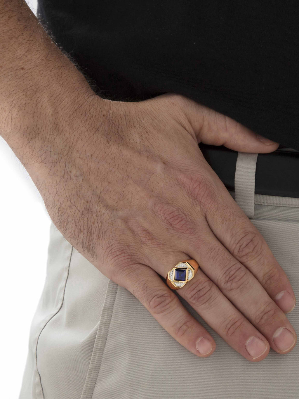 18k Yellow Gold-plated Sterling Silver Created Blue Sapphire Ring P6053