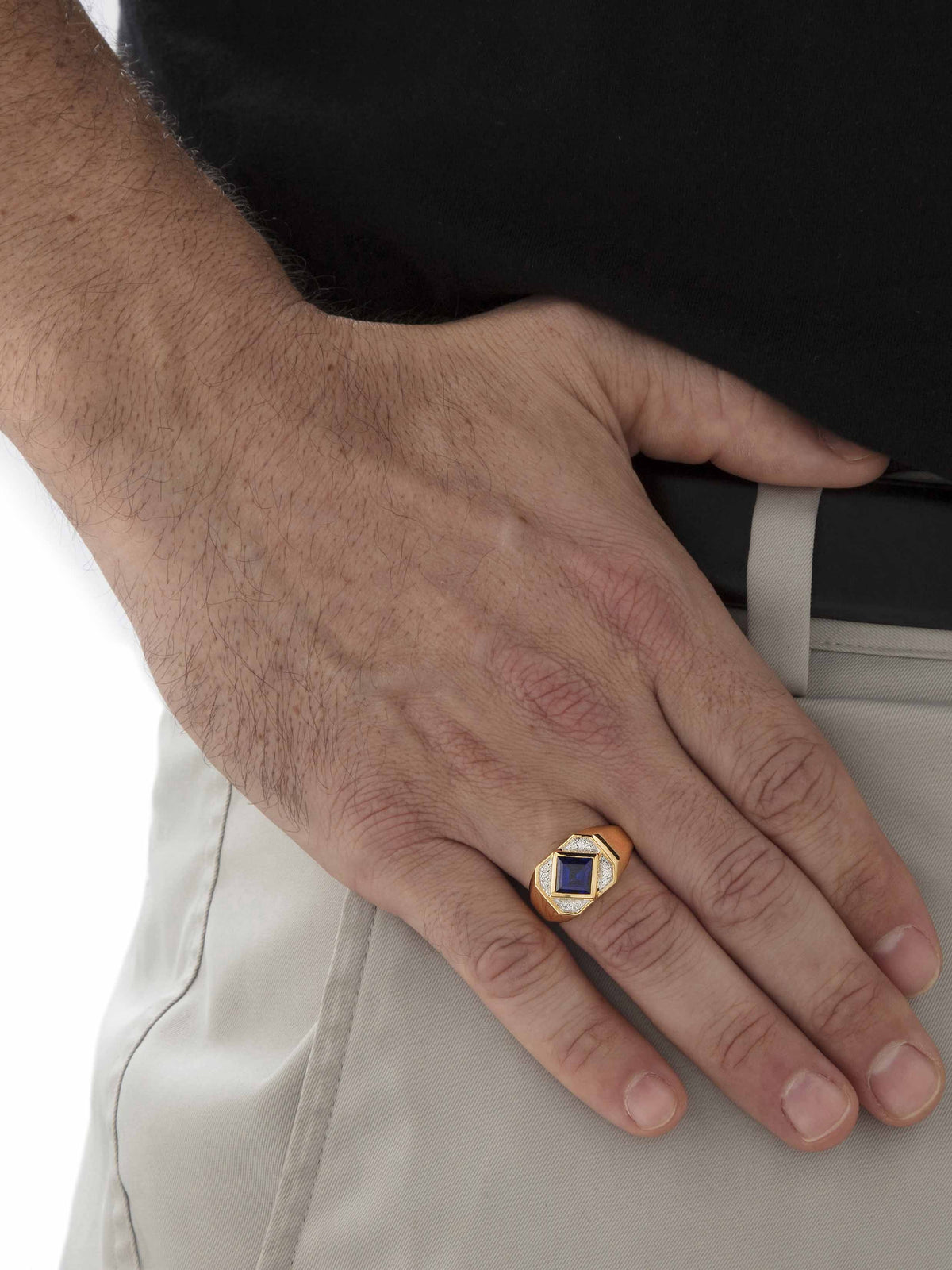 18k Yellow Gold-plated Sterling Silver Created Blue Sapphire Ring P6053