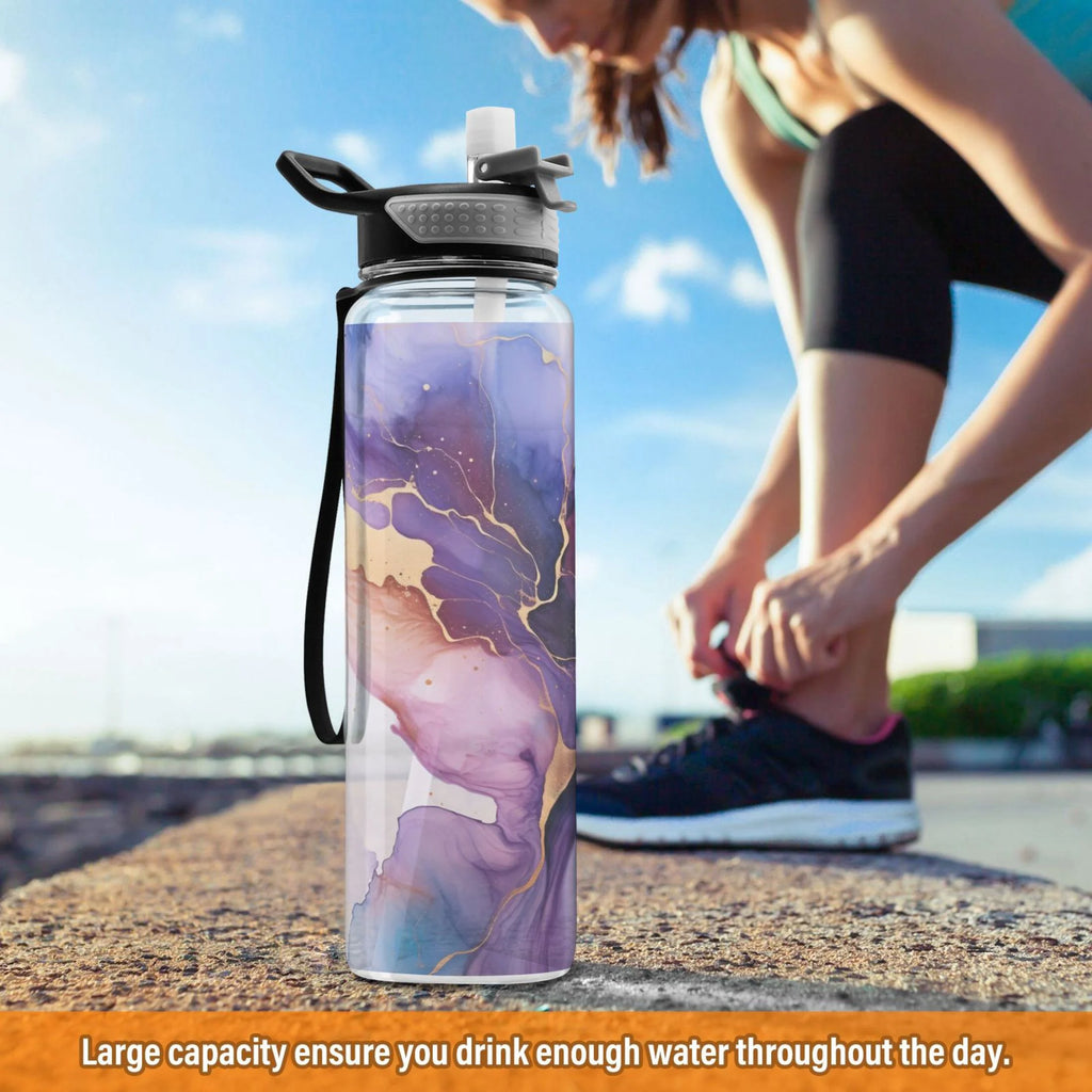 Purple and Blue Marble 32oz Tritan Leakproof Water Bottle with Straw U25815