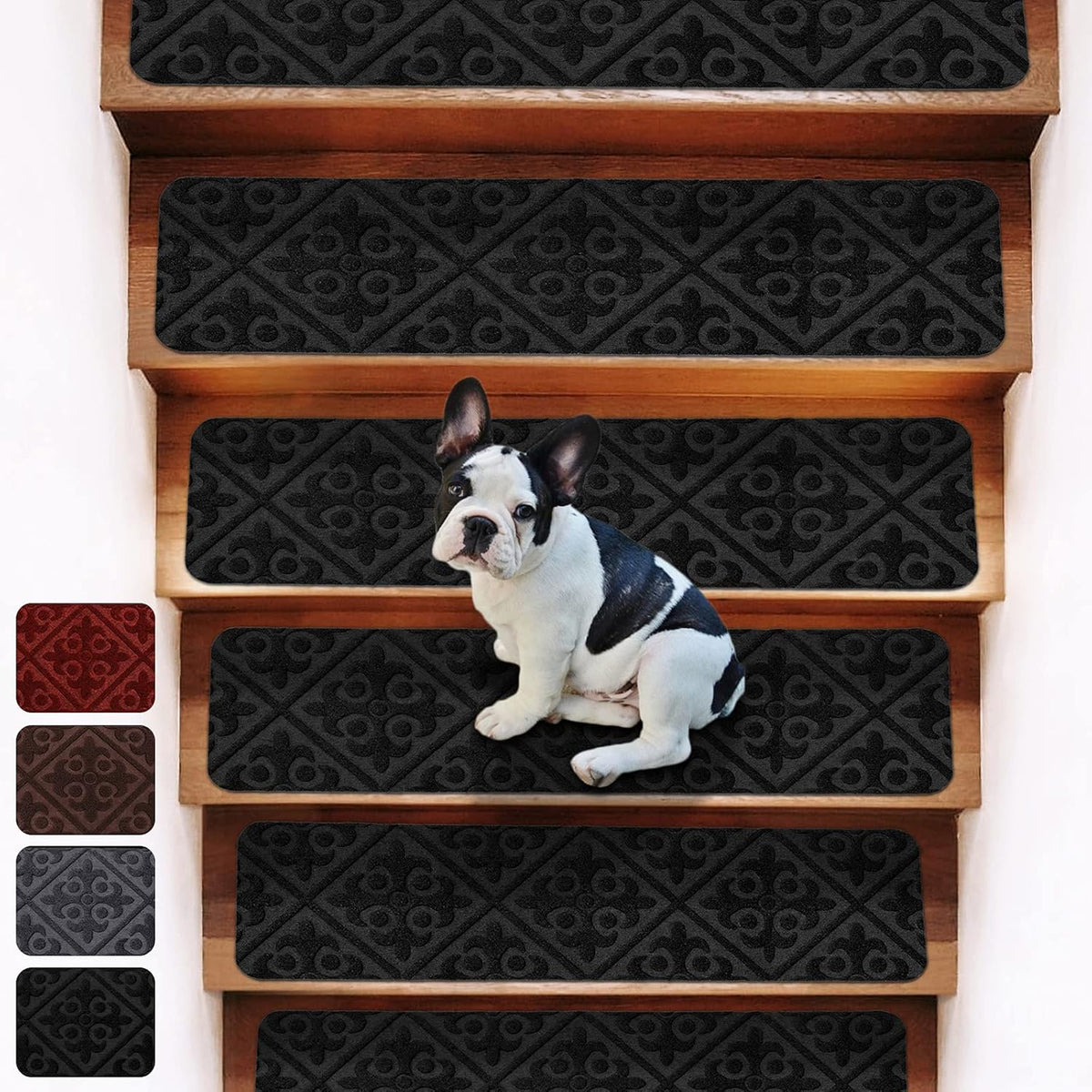 Brown Non-Slip Self-Adhesive Stair Treads Carpet 8''x30'' 14PCS L163321