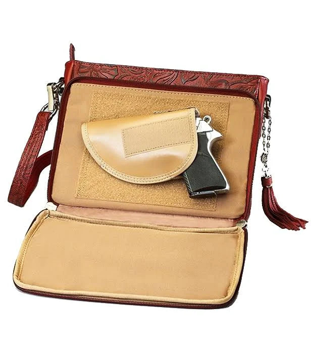 Tooled Cowhide Concealed Carry Handbag J113604