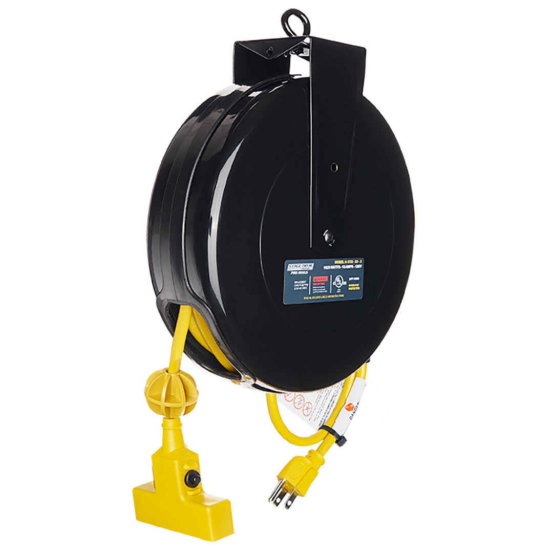 Yellow 30 ft Retractable Triple Tap Power Cable Reel K259