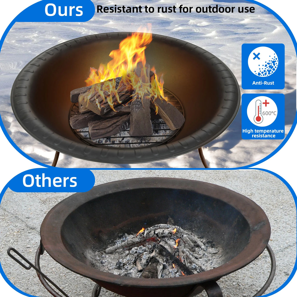 24'' Outdoor Round Fire Pit Bowl with Spark Screen and Poker T927