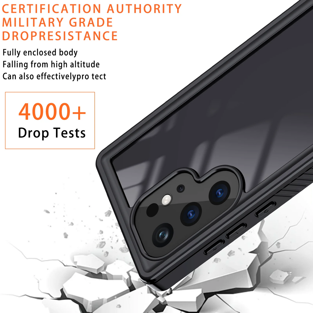 Black Waterproof Rugged Phone Case with Screen Protector S8746