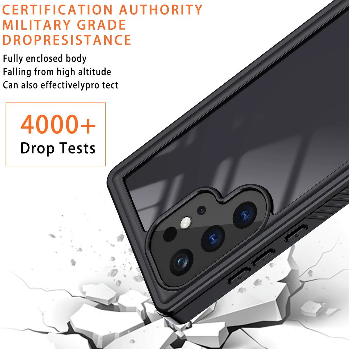 Black Waterproof Rugged Phone Case with Screen Protector S8746