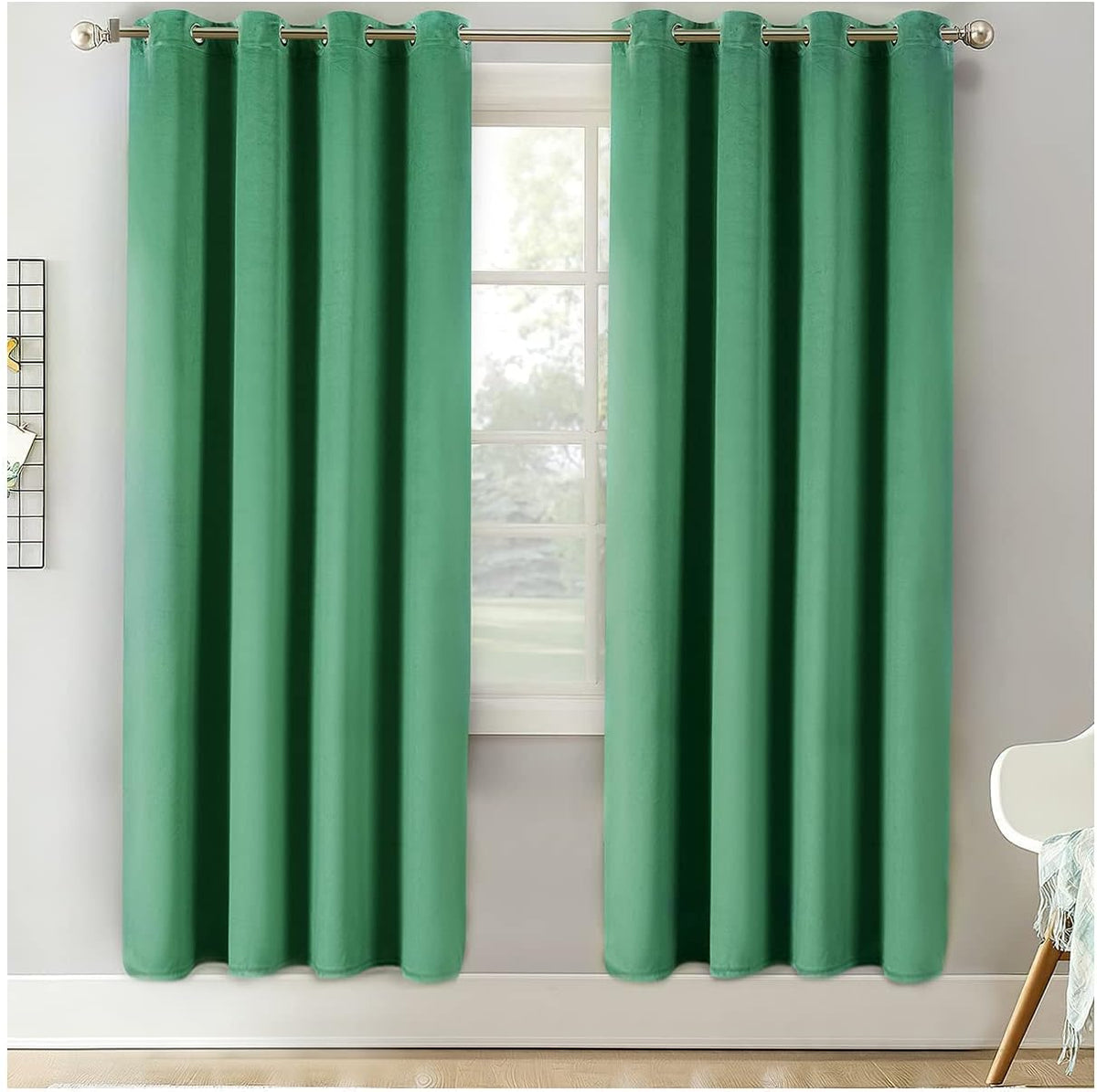 Grey Velvet Blackout Curtains 108 Inches Length 3-Layer Thermal Insulated Grommet Drape 2 Panels Z33676