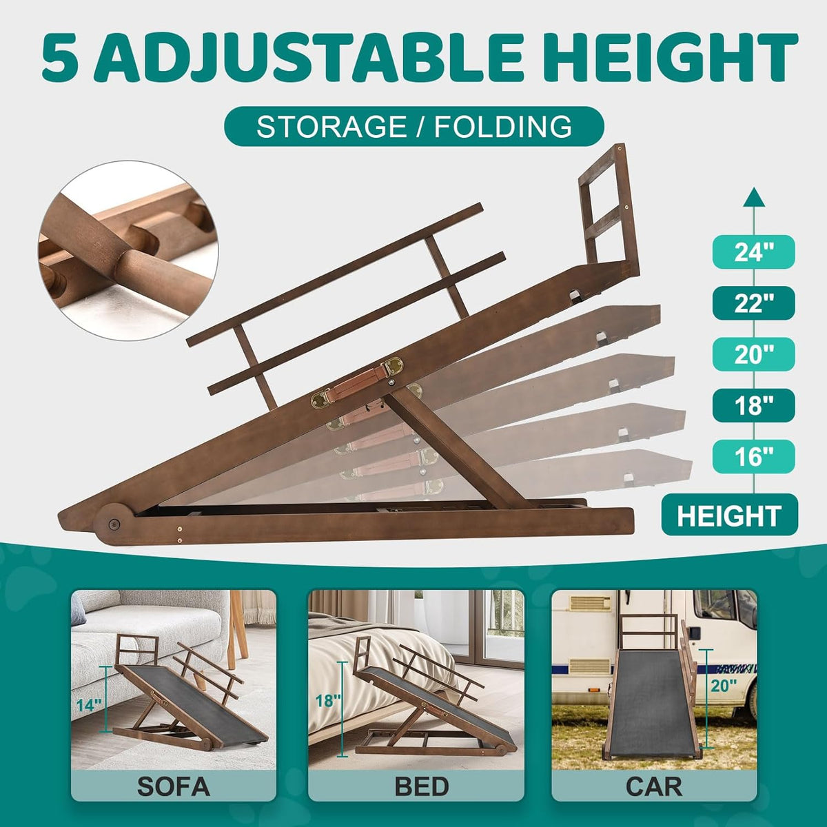 5 Level Adjustable Folding Wooden Pet Ramp H348378