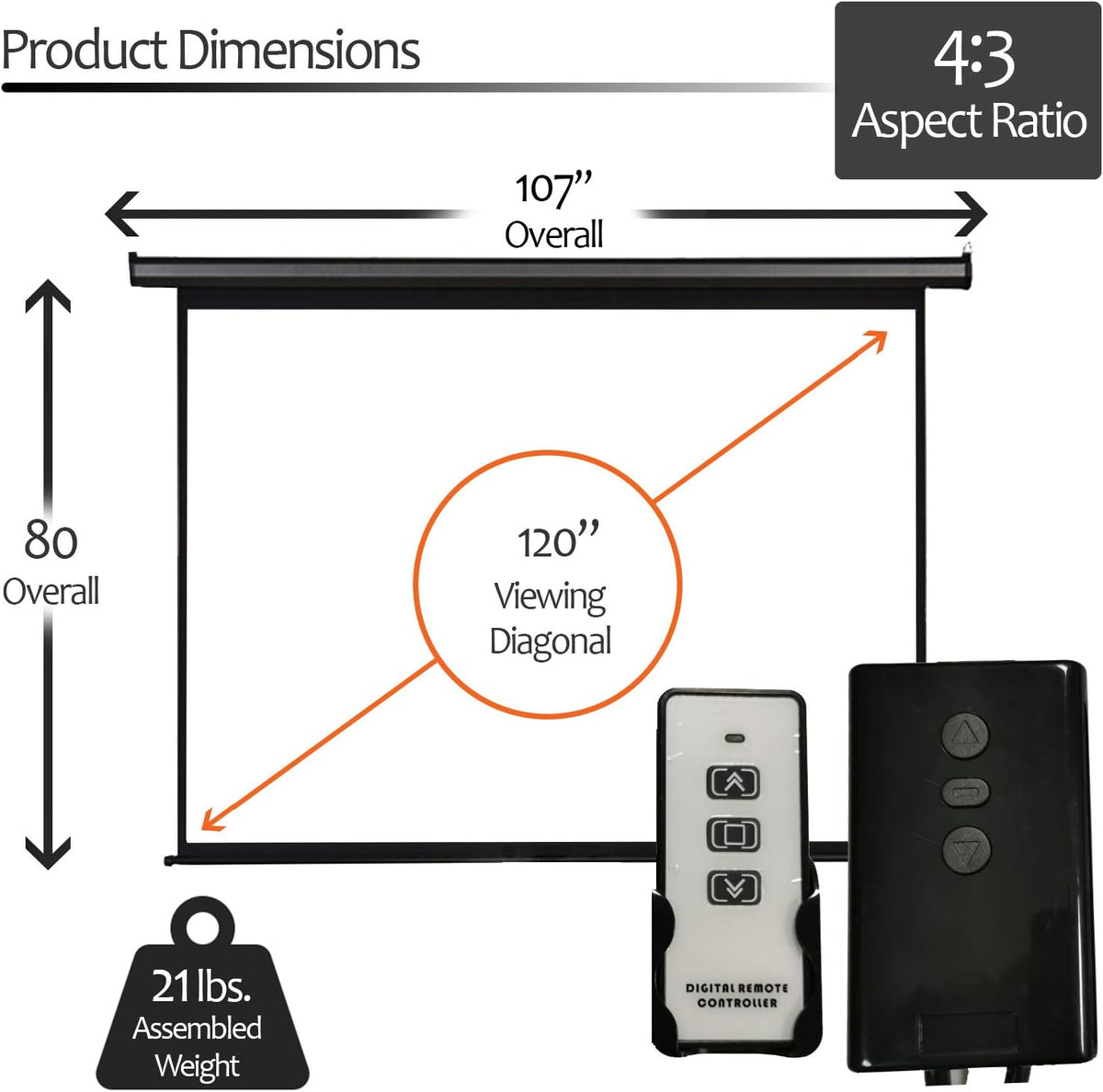 120 inch Motorized Projector Screen 4:3 with Remote Control Z69596