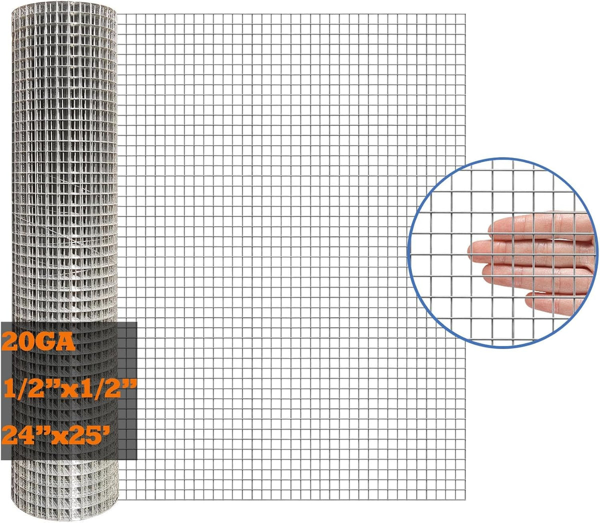 Galvanized Hardware Cloth 24 in x 25 ft 1/2 x 1/2 inch Mesh 20GA W2467