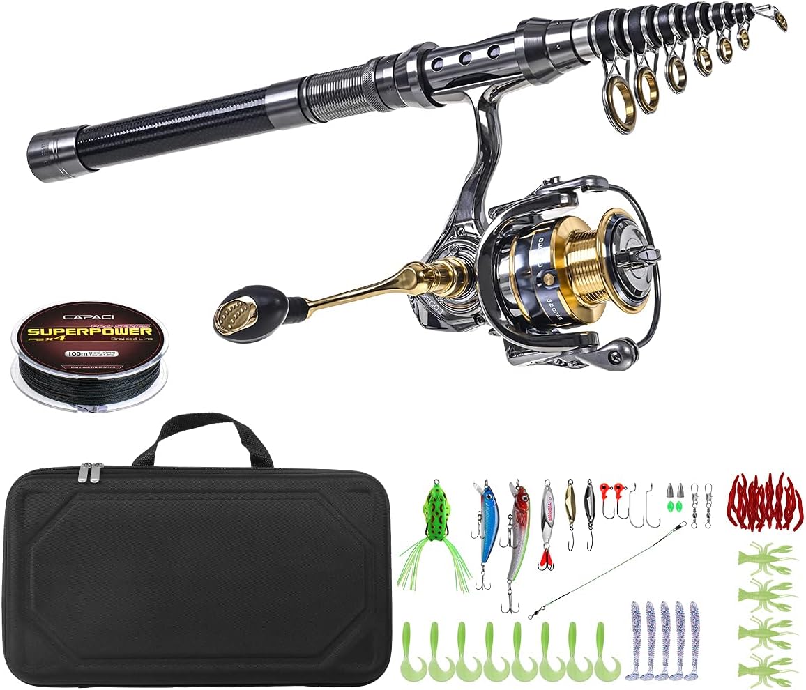 Telescopic Spinning Fishing Rod and Reel Combo Set with Carrier Case N4349