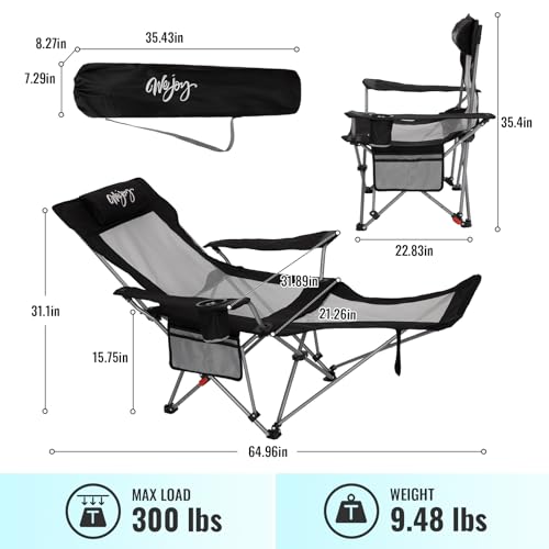 2-in-1 Reclining Camping Chair with Footrest Folding Lounge Chair with Adjustable Backrest X268