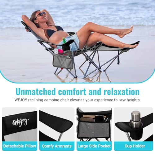 2-in-1 Reclining Camping Chair with Footrest Folding Lounge Chair with Adjustable Backrest X268