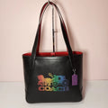 Large Black Leather Ombre Tote Bag U28775
