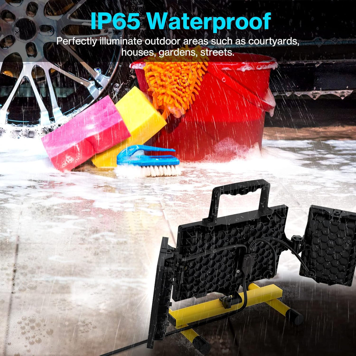 80W LED Work Light, Triple Adjustable Heads, 6500K, IP65 Waterproof, with Stand, Pack of 2 L975420