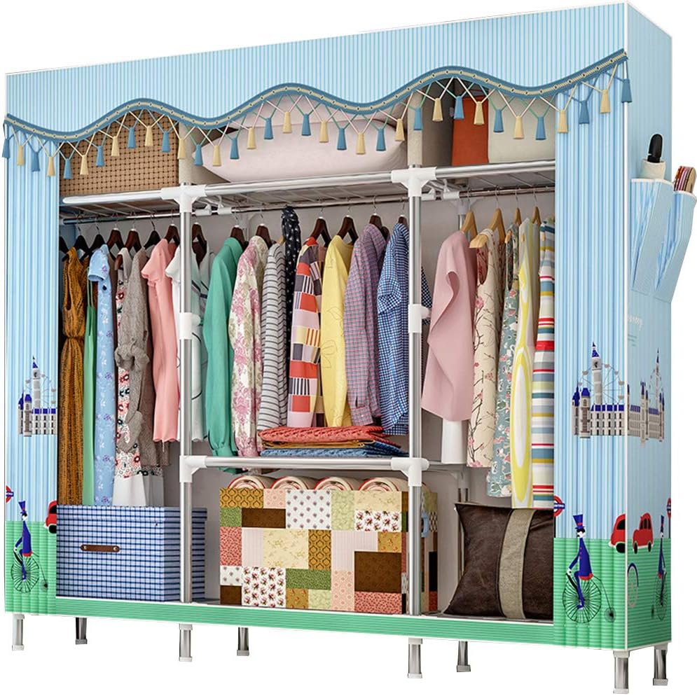 Extra Large Wardrobe Storage Closet with Hang Rod and 2 Side Pockets, Pack of 2 A67071