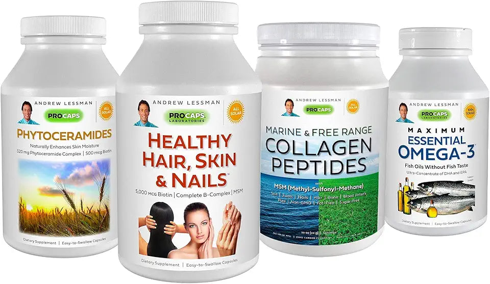 60 Count Hair Skin & Nails Phytoceramides Omega-3 Collagen Peptides D998836