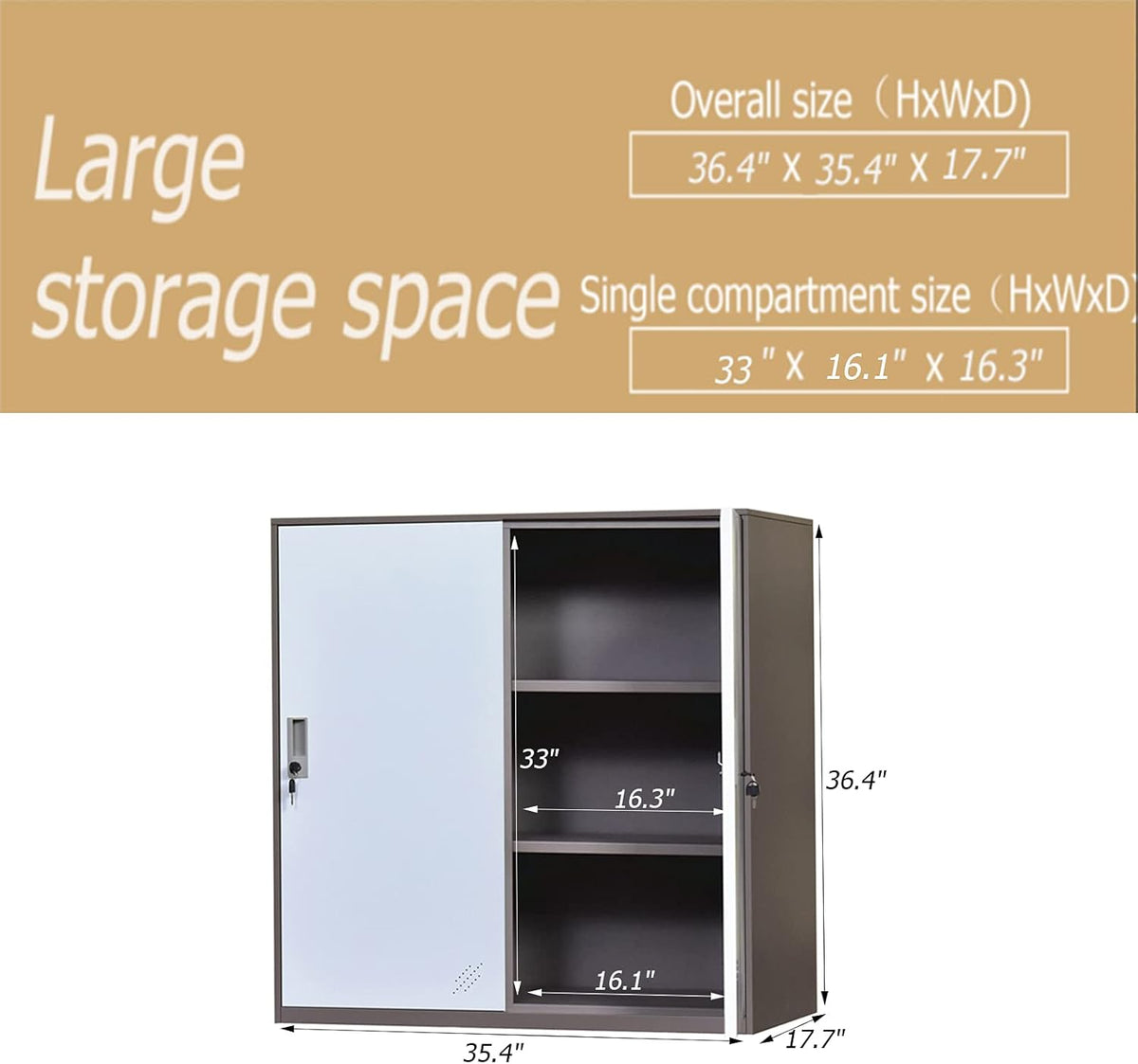 White Metal Storage Cabinet with Doors and Lock B683023