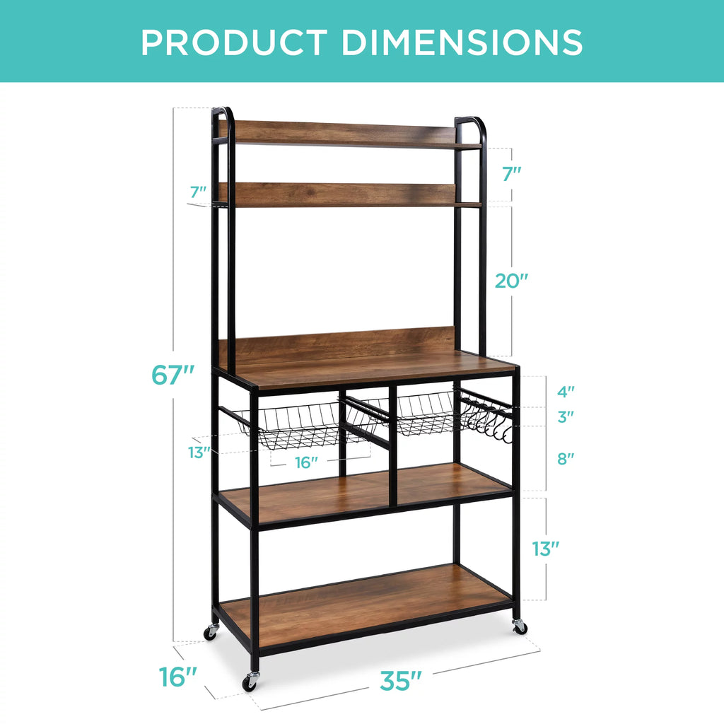 Brown Black Counter-Height Baker's Rack with Locking Wheels K61810