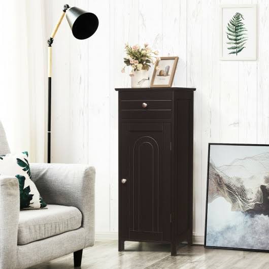 Brown Wooden Floor Cabinet with Drawer and Shelf R1437