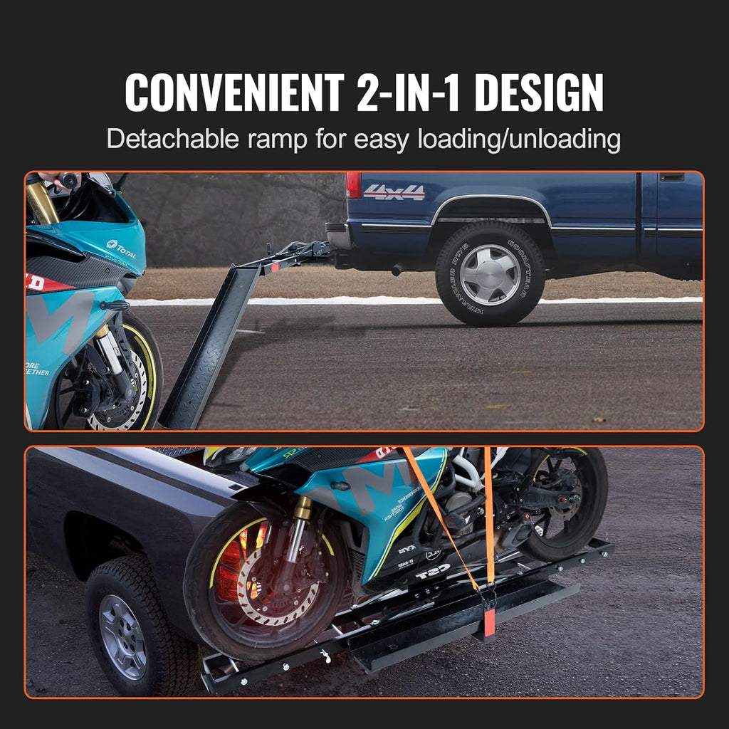 600 LBS Steel Motorcycle Carrier Hitch Mount with Loading Ramp X2203