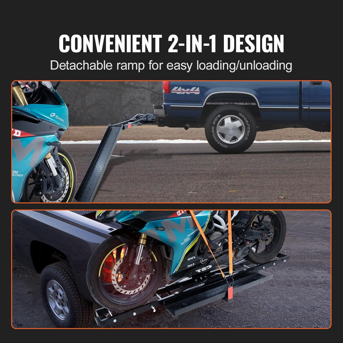 600 LBS Steel Motorcycle Carrier Hitch Mount with Loading Ramp X2203