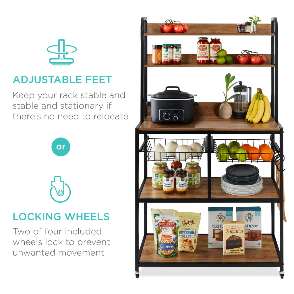Brown Black Counter-Height Baker's Rack with Locking Wheels K61810