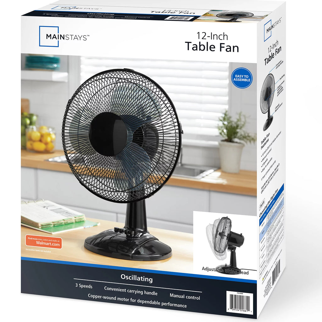 3-Speed Oscillating Table Fan White O818734