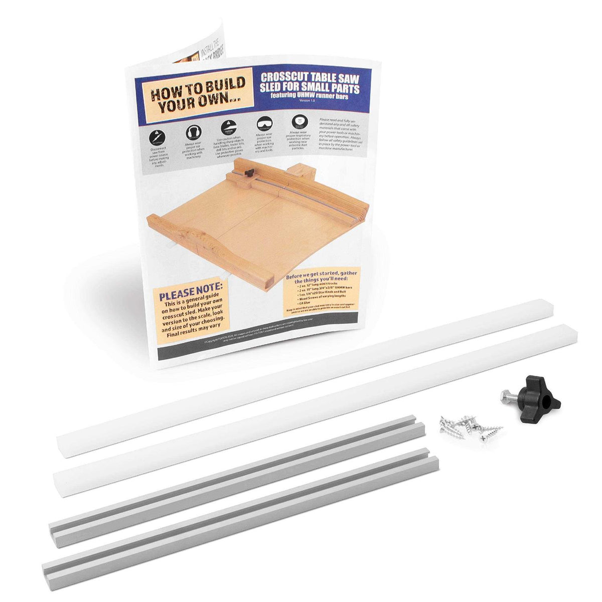 DIY Table Saw Crosscut Sled Kit with 2 UHMW Bars 2 Aluminum Tracks 1 Knob 1 Bolt V45992