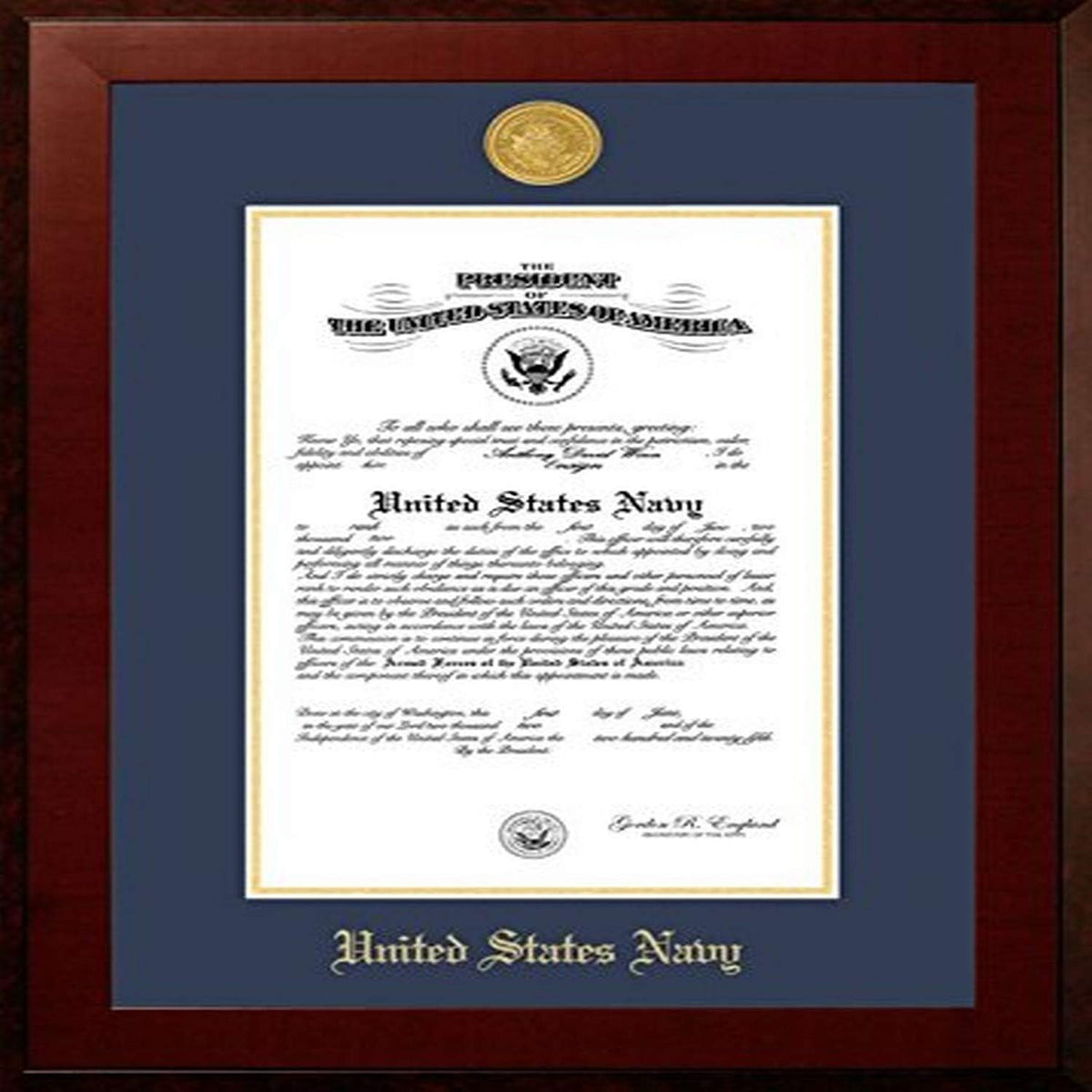 Navy Certificate Honors Frame with Gold Medallion, 8.5 x 11 J77467