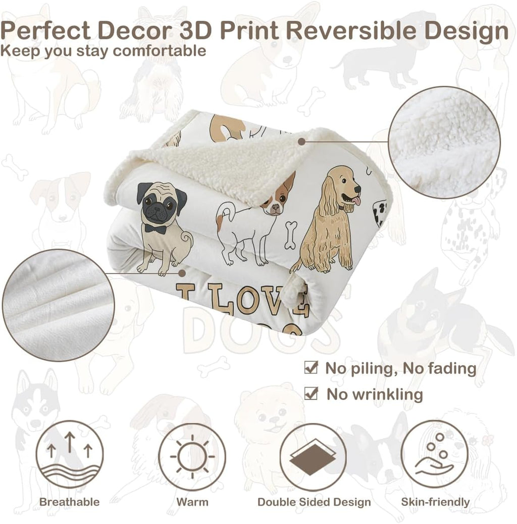 Puppy Print Sherpa Fleece Throw Blanket, Twin (60"X80") Q1318