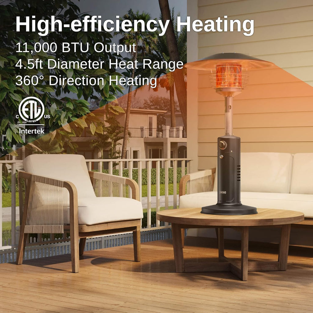 Patio Heater, 11000 BTU Tabletop Outdoor Propane Heater with Stainless Steel Burner, Black I528