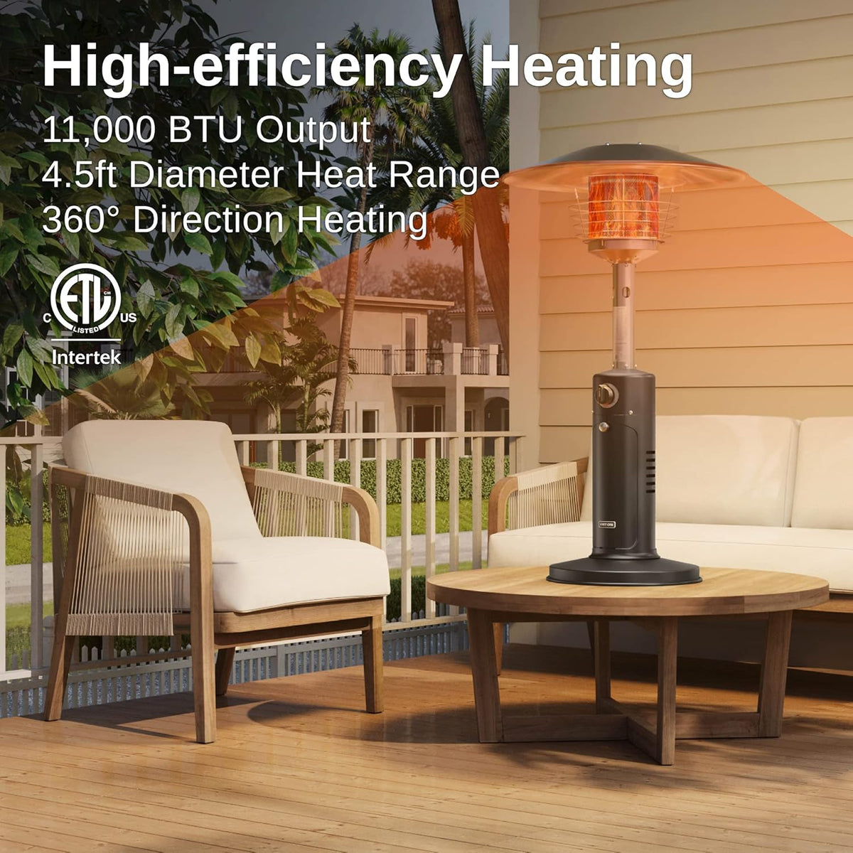 Patio Heater, 11000 BTU Tabletop Outdoor Propane Heater with Stainless Steel Burner, Black I528