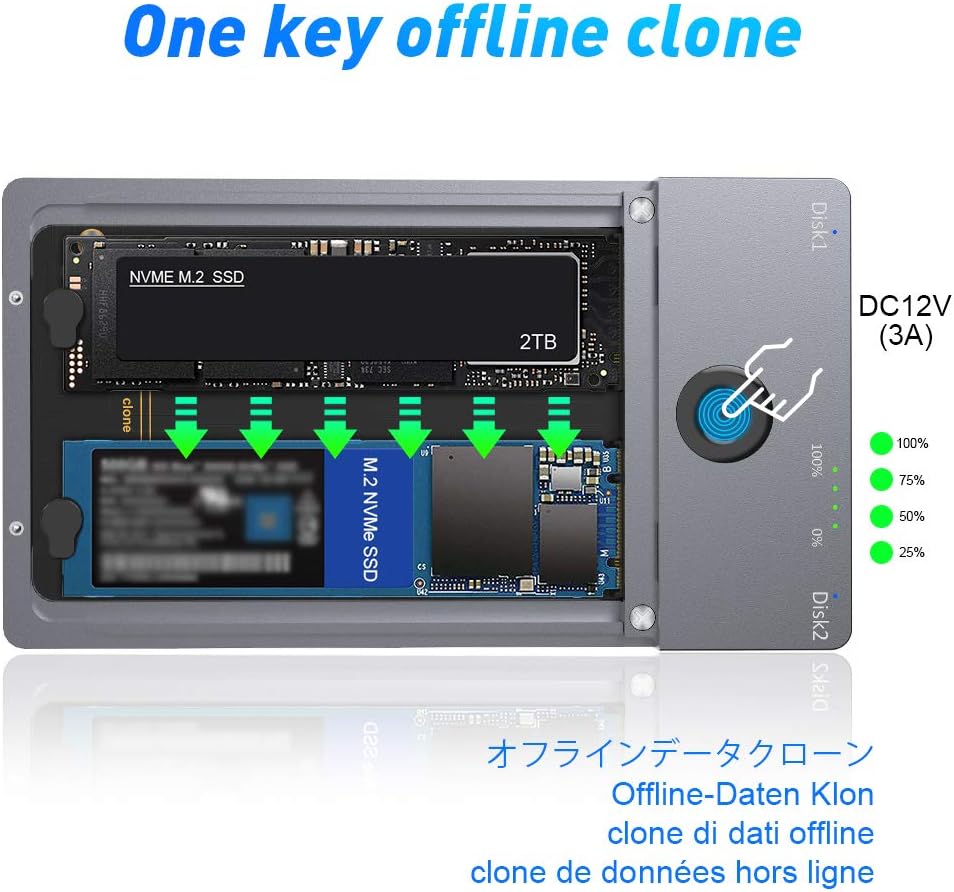 USB C 10Gbps Dual-Bay M.2 NVME SSD Enclosure with Offline Clone T268