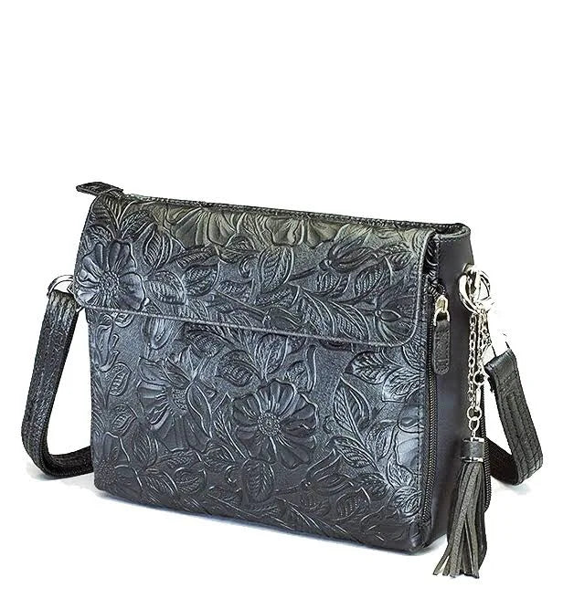 Tooled Cowhide Concealed Carry Handbag J113604