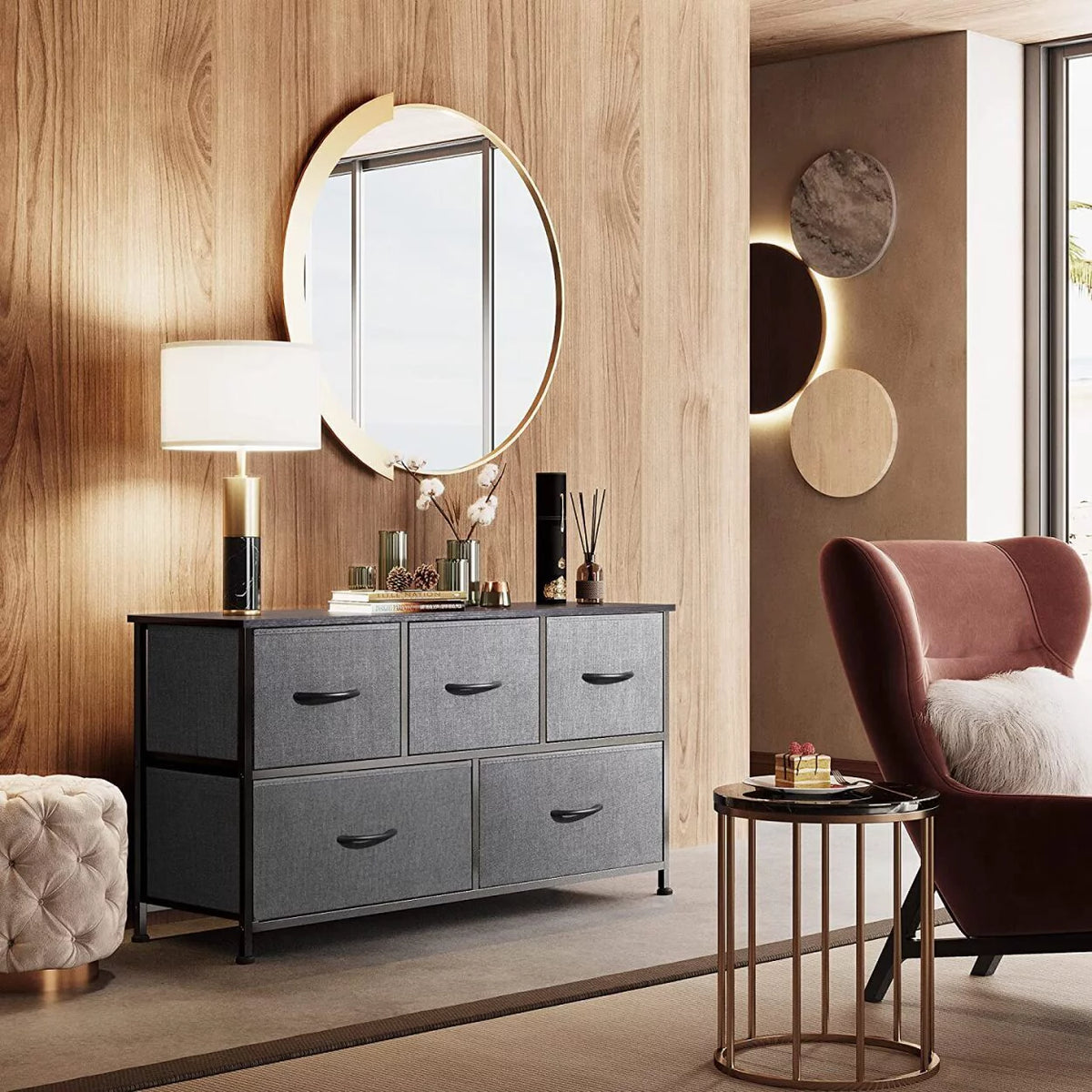 5 Drawer Fabric Dresser K1058