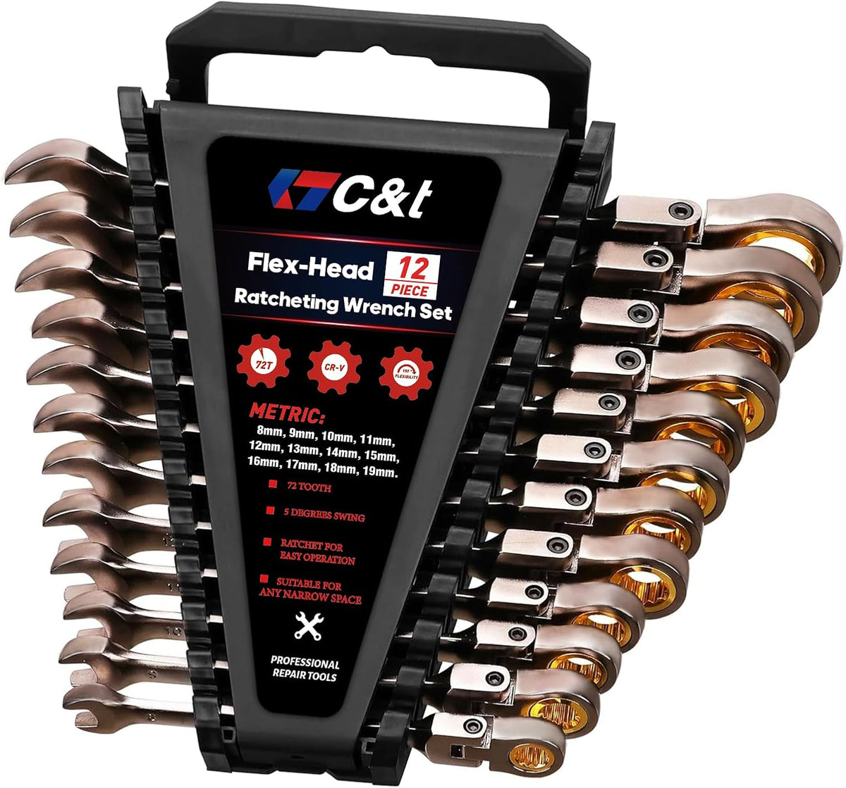 12-Piece 180° Metric Flex-Head Ratcheting Wrench Set W84040