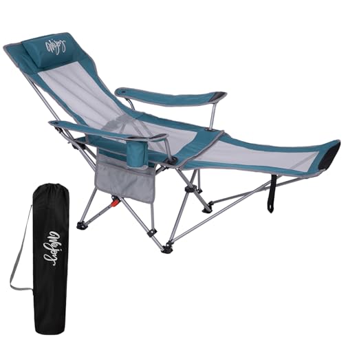 2-in-1 Reclining Camping Chair with Footrest Folding Lounge Chair with Adjustable Backrest X268