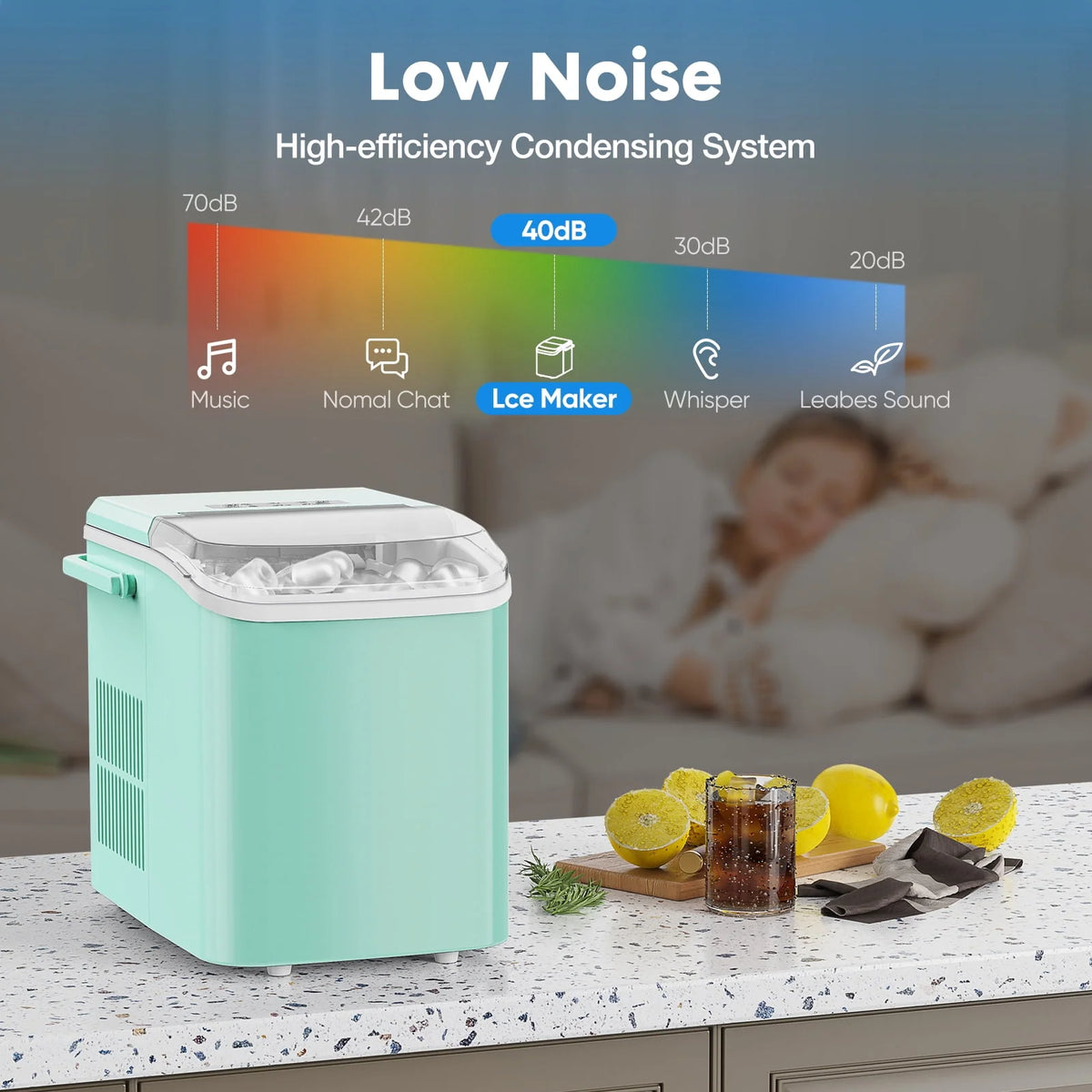 Black Portable Countertop Ice Maker with Handle and Ice Scoop J387812