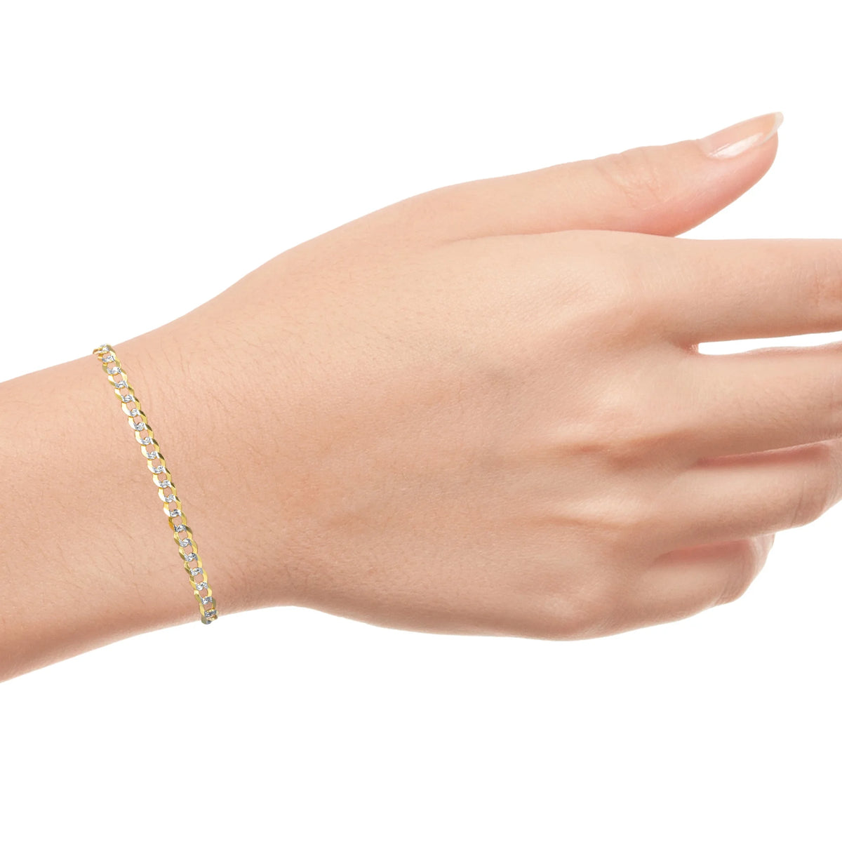14k Yellow Gold Solid 5mm Cuban Chain Pave Two Tone Bracelet M966121