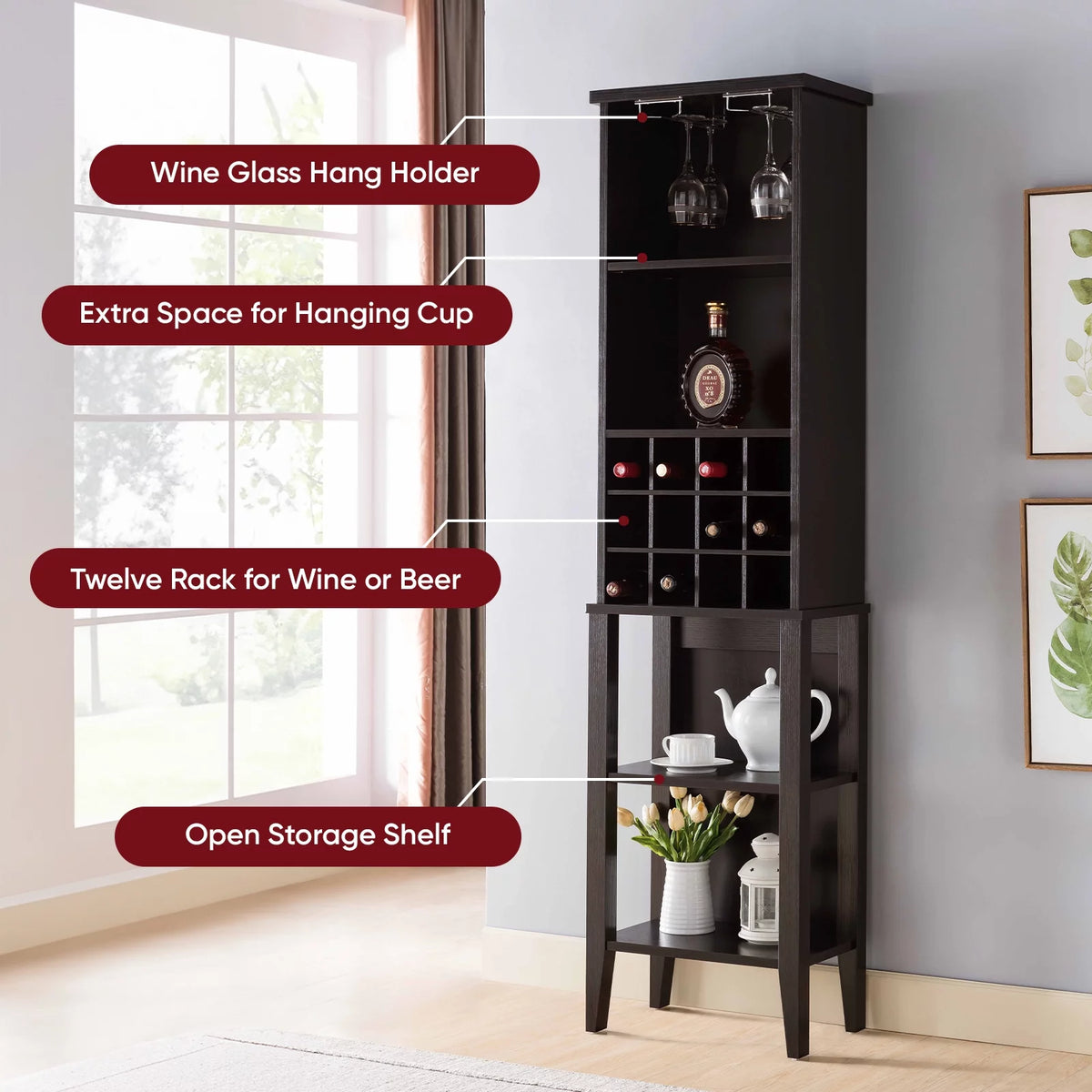 Free Standing Wine Bar Cabinet with Adjustable Shelf L7067