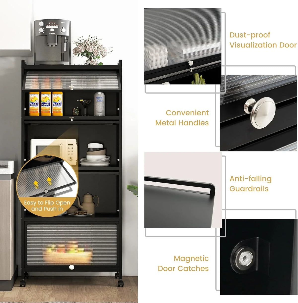 5-Tier Freestanding Kitchen Cabinet with 4 Rolling Casters Y7938