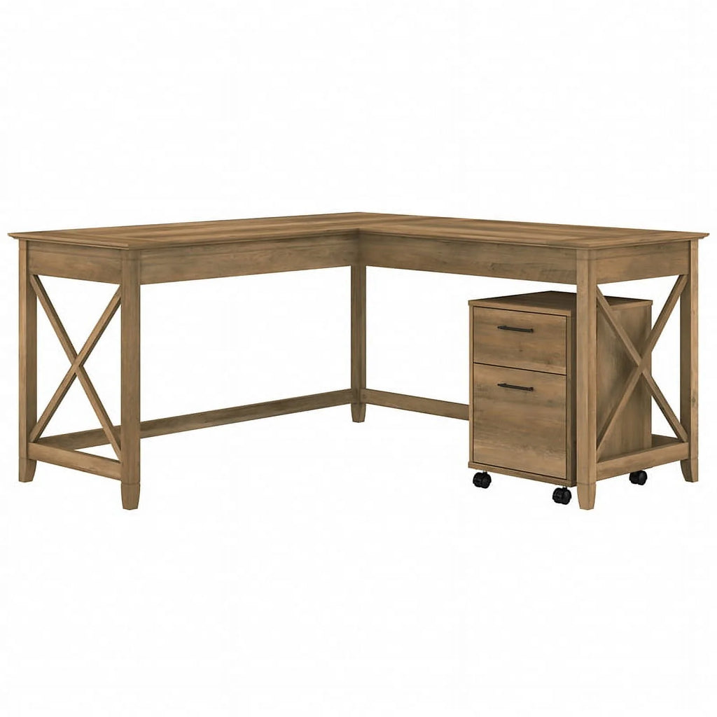 Reclaimed Pine Engineered Wood L Desk with Mobile File Cabinet F245
