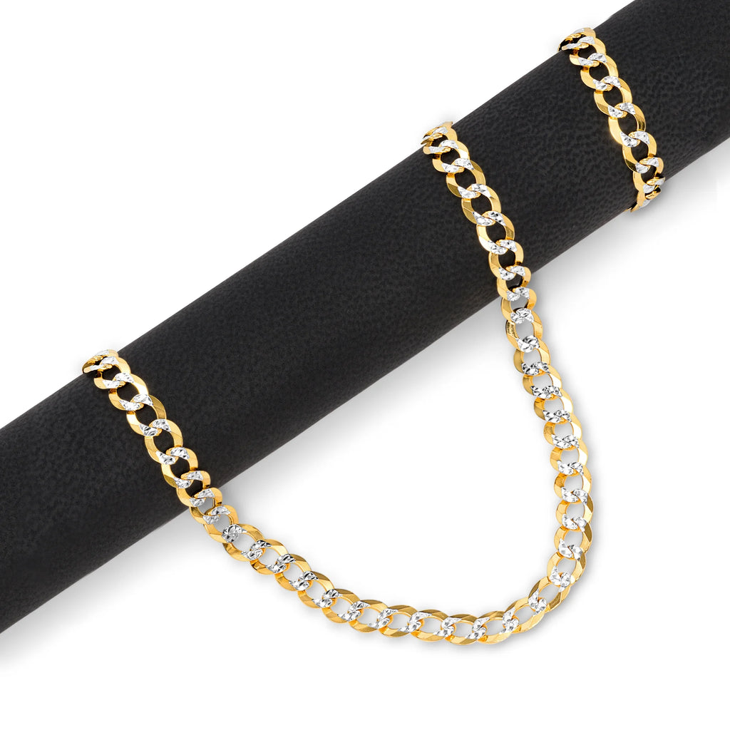 14k Yellow Gold Solid 5mm Cuban Chain Pave Two Tone Bracelet M966121