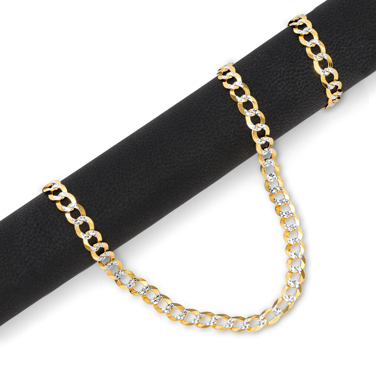 14k Yellow Gold Solid 5mm Cuban Chain Pave Two Tone Bracelet M966121